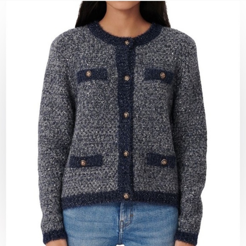 Maje Gray and Navy Cardigan Sweater